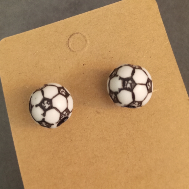 Hand Crafted Soccer Ball Stud Post Back Earrings Black And White
